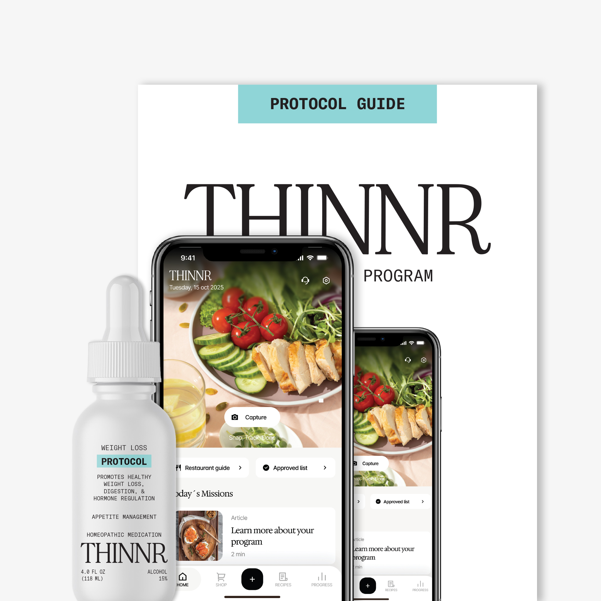 THINNR program guide, mobile app, and Protocol bottle