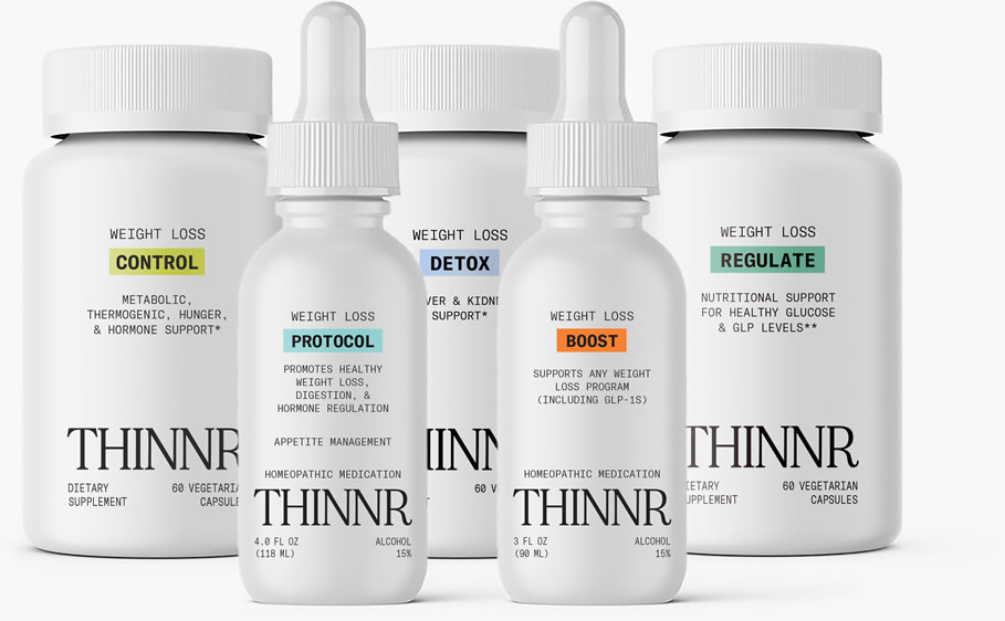 THINNR Protocol, Boost, Control, Detox, and Regulate products